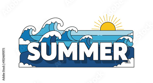 Summer Waves and Sun Logo Design