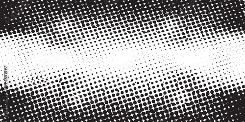 Abstract black and white background with a modern halftone dot pattern. Vector graphic design with a gradient fade effect for corporate or technology banners.