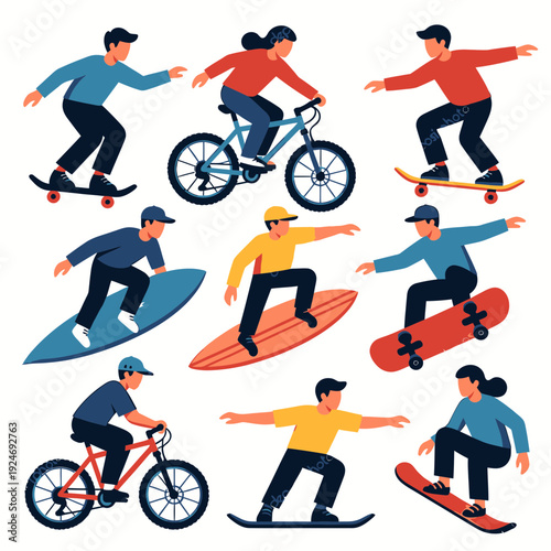 Skateboarder and Cyclist Poses vector