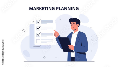 Marketing Planning Strategy Checklist Business Man Pointing Success Business Plan