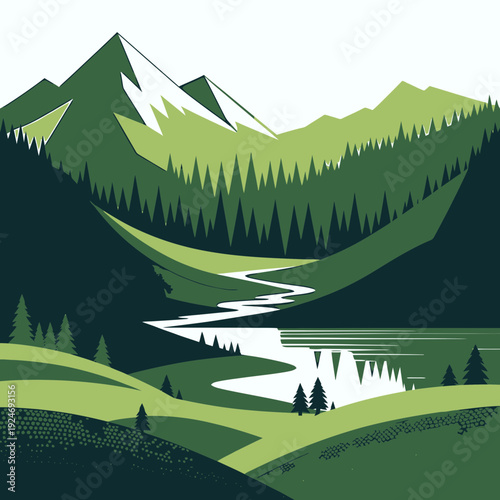 Serene Mountain Landscape vector