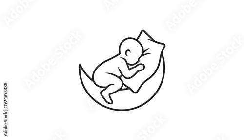 Baby Sleeping on Crescent Moon with Pillow, Night Sky Dream Icon