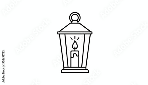 Vintage Lantern with Burning Candle, Old Style Lamp, Light Source Icon