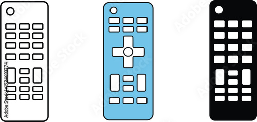 Remote control device icon set television media controller buttons flat vector illustration minimal technology equipment isolated design collection