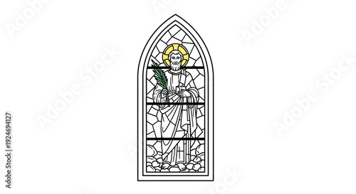 Stained Glass Window Depicting Saint Holding Palm Branch and Book