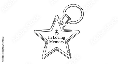 Star Shaped Memorial Keychain In Loving Memory With Cross And Heart Symbol