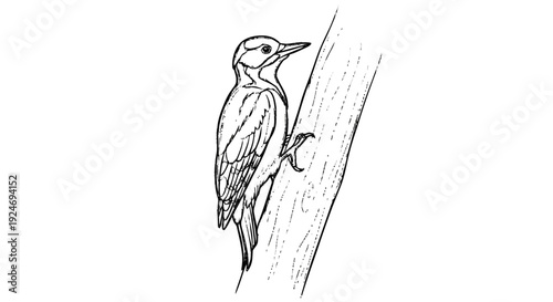 Woodpecker perched on a tree trunk.