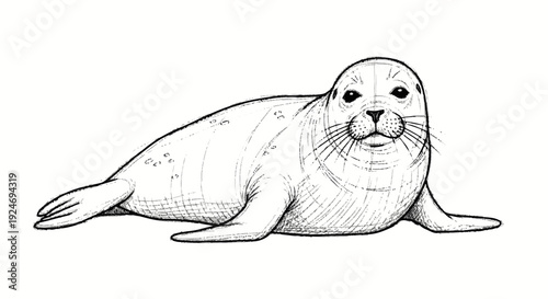 Seal illustration simple black and white drawing.