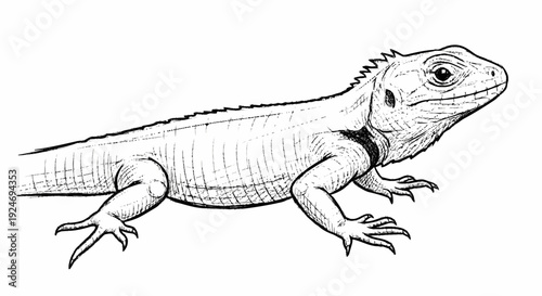 Detailed Line Drawing of Iguana Lizard Reptile.