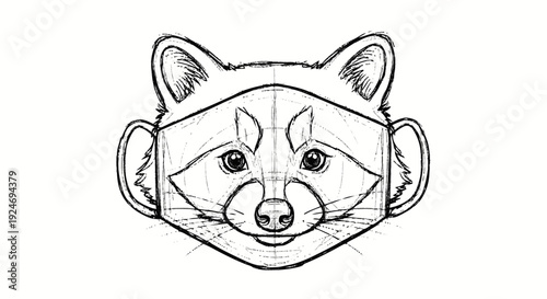 Raccoon Face Mask Illustration Line Art.