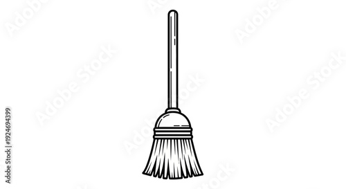 Simple Line Art of a Broom for Cleaning and Sweeping