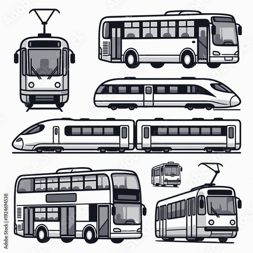 Public Transportation Vehicles Set vector