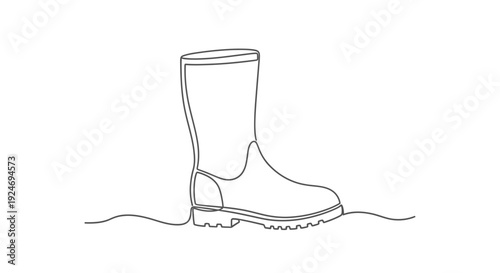 Single Line Drawing of a Rubber Boot Standing in Mud