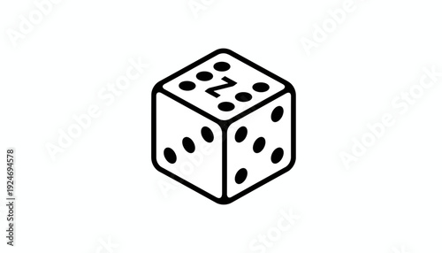 Single Dice Showing the Number 2, Isolated on White Background