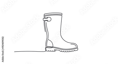 Single Line Drawing of a Rubber Boot, Minimalist Art, Outdoor Footwear