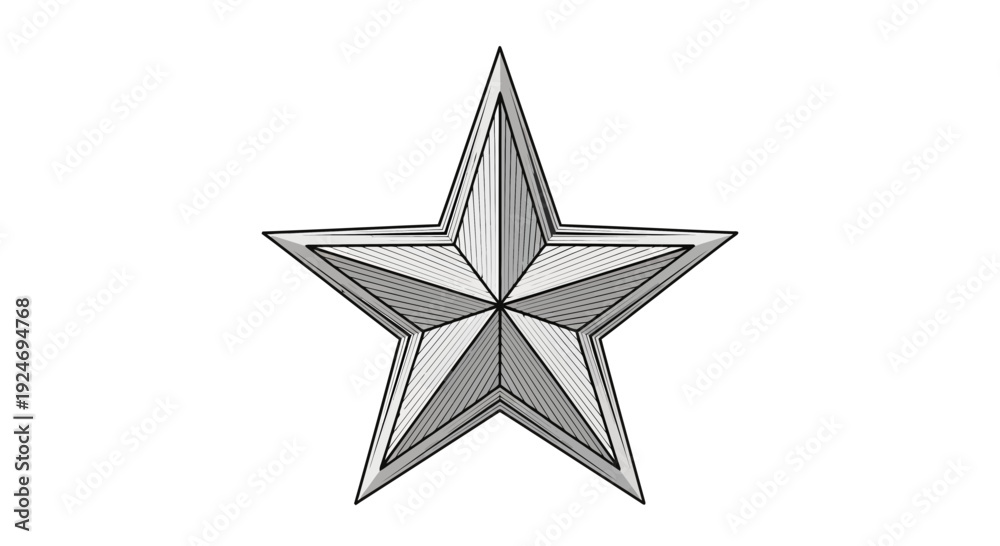 Fototapeta premium Silver Star Emblem, Geometric Shape, Award Symbol, Achievement Icon, Isolated on White Background