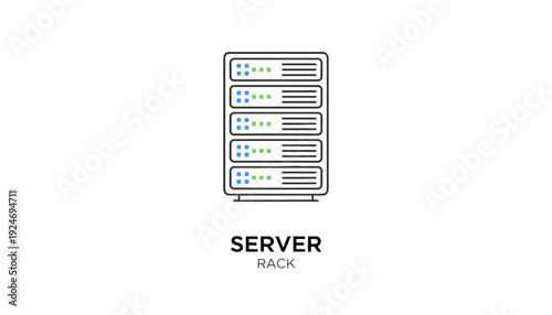 Server Rack with multiple computers and blinking lights, technology concept