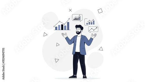 Businessman Analyzing Financial Charts and Graphs, Data Visualization Concept