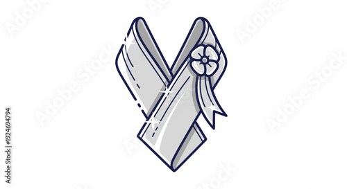 Silver Ribbon with Flower Decoration, Symbol of Support and Awareness