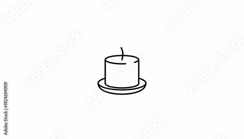 Simple Line Art Icon of a Candle on a Saucer, Minimalist Design