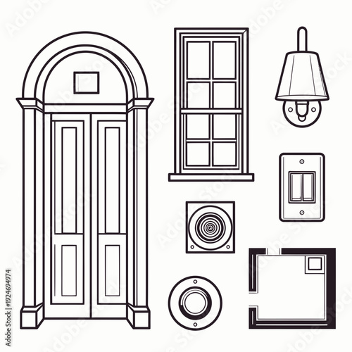 Line Art Home Interior Elements vector