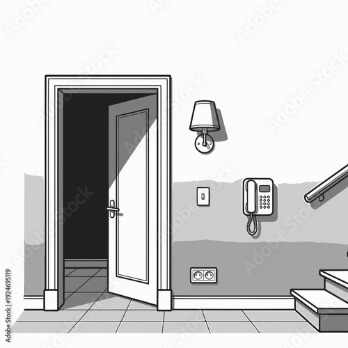 Open Doorway and Phone on Wall vector