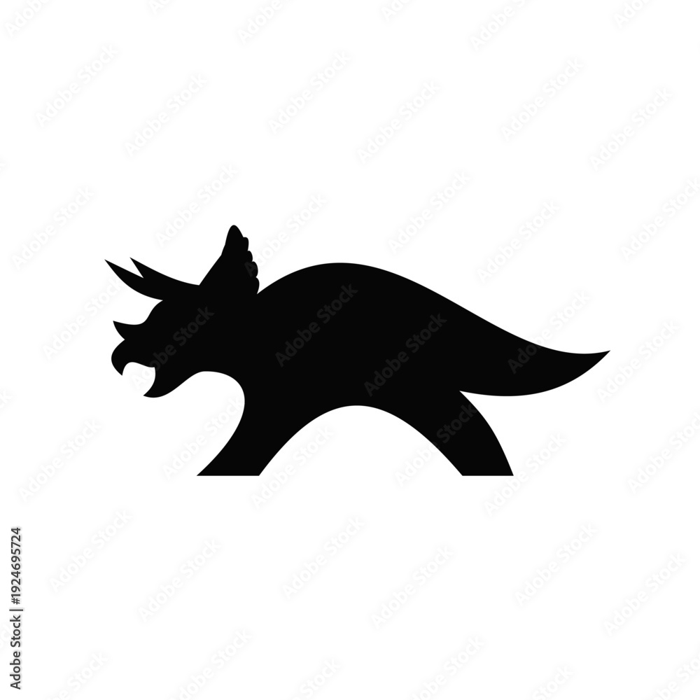 Fototapeta premium Dynamic Black Silhouette of a Running Triceratops Dinosaur Logo Icon