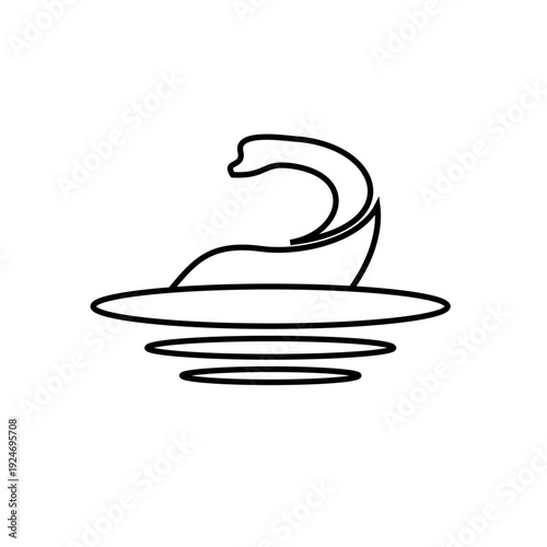 Minimalist Line Art Icon of the Loch Ness Monster Emerging from Water