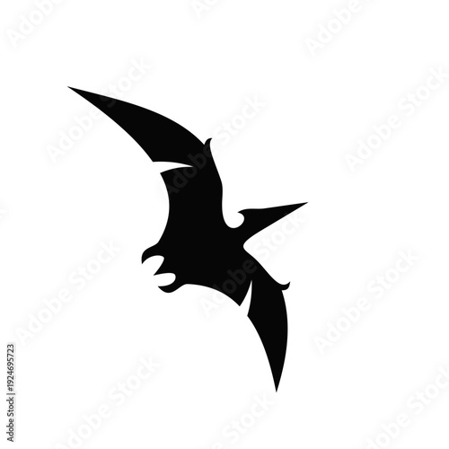 Pterodactyl Flying Silhouette Icon Design on White Background