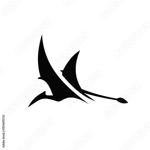 Dynamic Flying Pterodactyl Silhouette Logo Icon - Prehistoric Dinosaur Reptile Vector