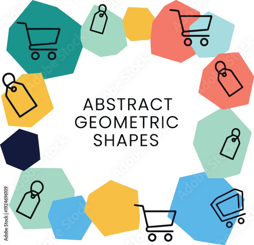 Colorful Abstract Geometric Shapes with Shopping Icons for Modern Designs