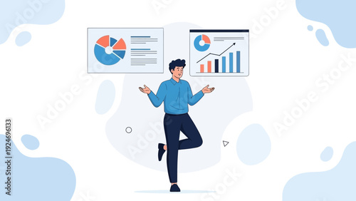 Businessman Balancing Charts and Data Analysis, Growth Strategy