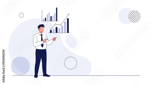 Businessman pointing at growing financial chart, business growth concept