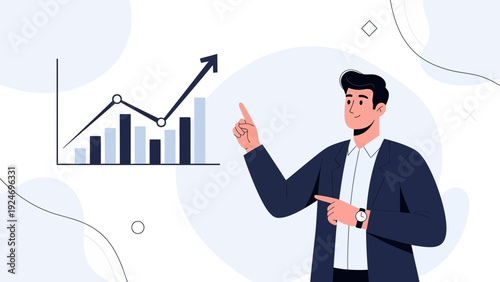 Businessman pointing at rising stock market graph, financial growth concept