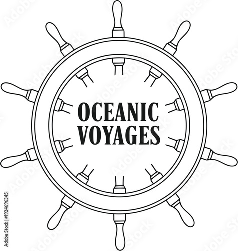 Nautical Decor Design Featuring Oceanic Voyages Ship Steering Wheel Illustration