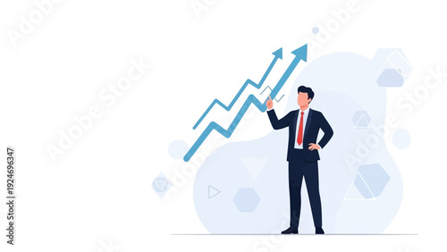Businessman pointing at upward trending graph, financial growth concept