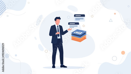 Businessman presenting data analytics and financial reports