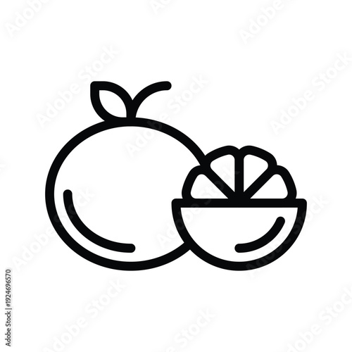 Orange fruit icon whole and half line art. Fruit single line icon.