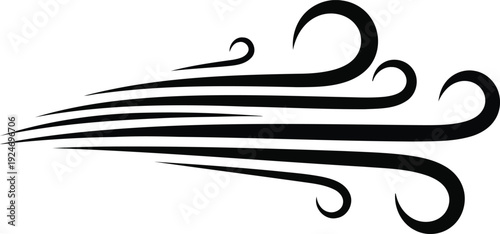 Black stylized wind gusts on white background blowing