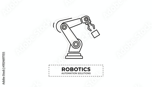 Robotics arm icon, automation solutions, industrial technology, engineering, futuristic concept