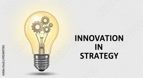 Innovative business strategy concept with light bulb and gears on a gray background