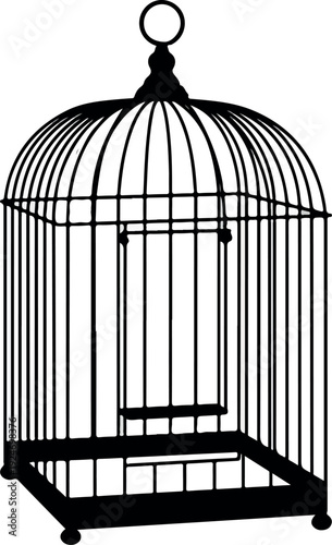 Antique Bird Cage Isolated Vector Art Minimalist Illustration Black