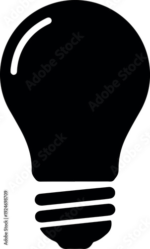 Black Light Bulb Icon Isolated on White Background Minimalist Design Flat Illustration
