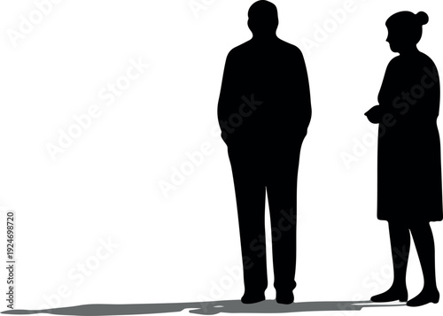 Black Silhouette Couple Standing Outdoors With Soft Shadows Isolated