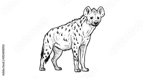 Spotted Hyena Standing Illustration Detailed Drawing.