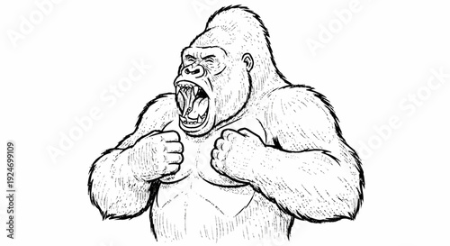 Aggressive Gorilla Illustration with Muscular Physique.