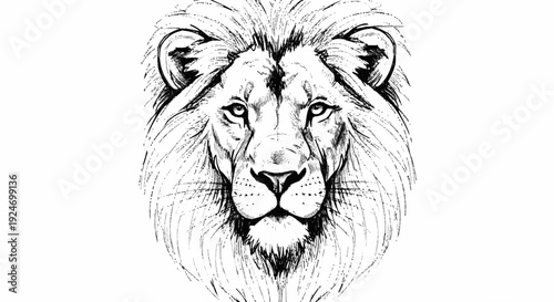 Detailed Black and White Lion Illustration.