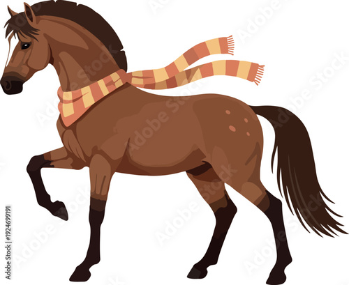Brown Horse Wearing A Scarf Isolated On White