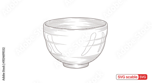 Hand-drawn Sketch of a Ceramic Bowl with Decorative Lines