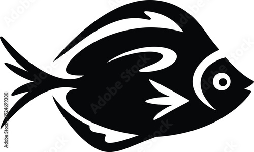 Black stylized fish with white accents silhouette